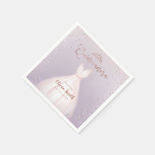 Paars roos goud glitter met jurk quinceañera servet (Hoek)