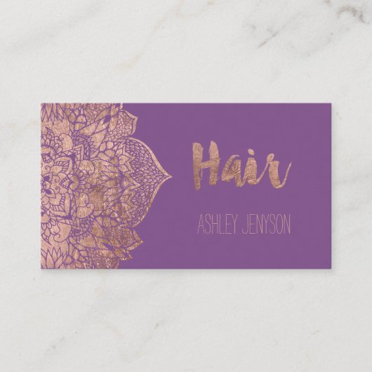 Paars roos goudboho mandala haartypografie visitekaartje (Voorkant)