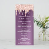 Paars roos goudglitterdrift Birthday Programme Programmakaart (Staand voorkant)