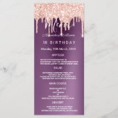 Paars roos goudglitterdrift Birthday Programme Programmakaart (Voorkant)