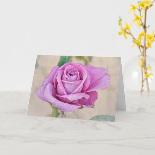 Paars Roos in Bloom Art Note Card Kaart (Gele Bloem)