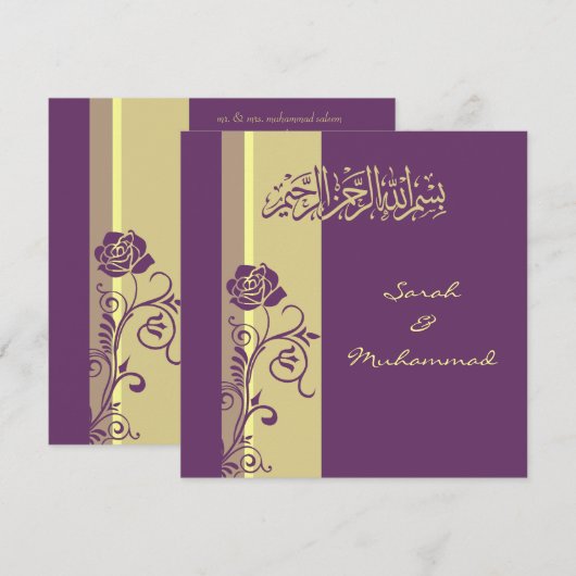 Paars roos Islamitische trouwuitnodiging katb kita Kaart (Voorkant / Achterkant)