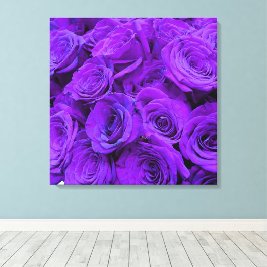 Paars Roos, levendige paarse blauwe bloemen Canvas Afdruk (Insitu (Houten vloer))
