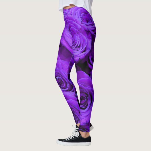 Paars Roos, levendige paarse blauwe bloemen Leggings (Links)