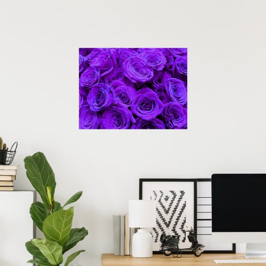 Paars Roos, levendige paarse blauwe bloemen Poster (Thuiskantoor)