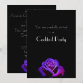 Paars Roos met druppeltjes op Black Cocktail Party Kaart (Voorkant / Achterkant)