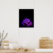 Paars Roos met waterdruppels op zwarte achtergrond Poster (Keuken)