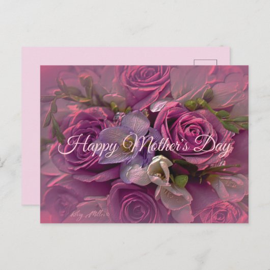 Paars Roos Moederdag Briefkaart (Voorkant / Achterkant)