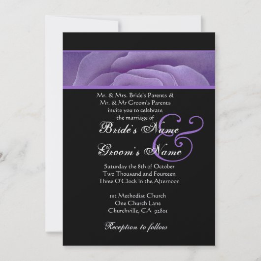 Paars Roos Petals Black Wedding Metallic Paper Kaart (Voorkant)