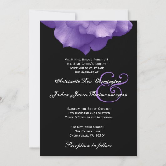 PAARS Roos Petals Wedding Invitation F202 Kaart (Voorkant)
