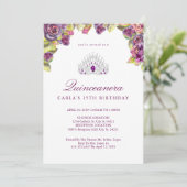  Paars Roos Quinceanera Kaart (Staand voorkant)