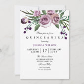 Paars Roos Quinceanera Kaart (Voorkant)