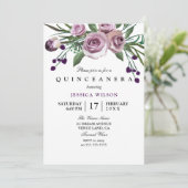 Paars Roos Quinceanera Kaart (Staand voorkant)