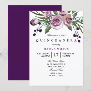 Paars Roos Quinceanera Kaart