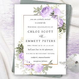 Paars Roos Rustic Floral Wedding Kaart