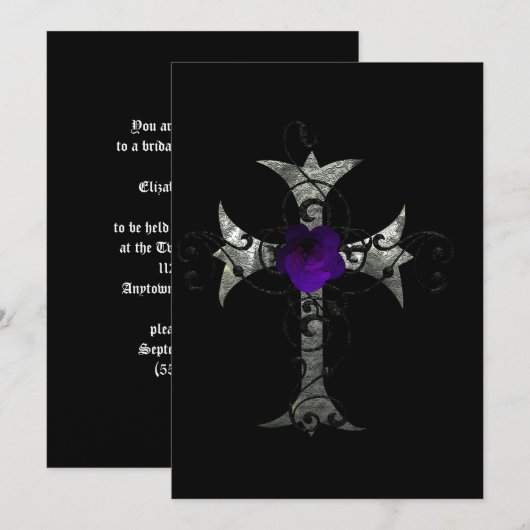 Paars Roos Silver Cross Gothic Vrijgezellenfeest I Kaart (Voorkant / Achterkant)