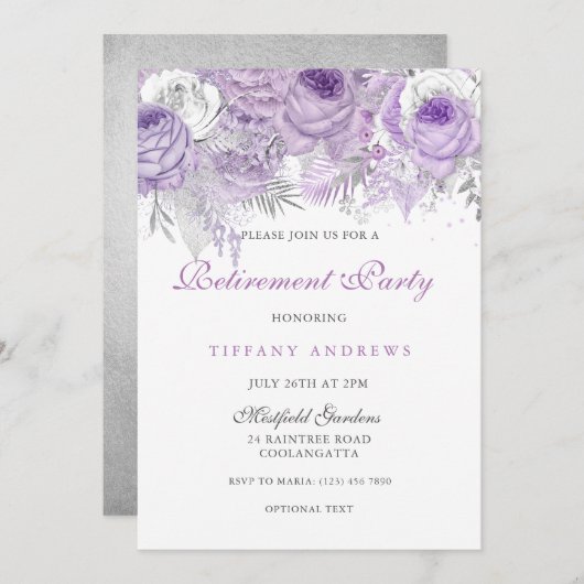 Paars Roos Silver Wonderland Pensioen Kaart (Voorkant / Achterkant)