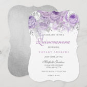 Paars Roos Silver Wonderland Quinceanera Invite Kaart (Voorkant / Achterkant)
