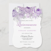 Paars Roos Silver Wonderland Quinceanera Invite Kaart (Voorkant)