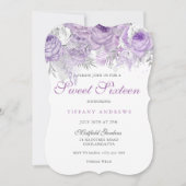 Paars Roos Silver Wonderland Sweet 16 Invite Kaart (Voorkant)