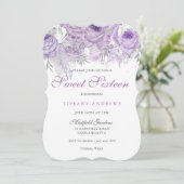 Paars Roos Silver Wonderland Sweet 16 Invite Kaart (Staand voorkant)