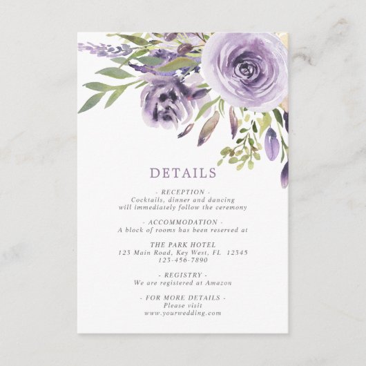 Paars Roos - Sluitingskaart voor Floral Weddenscha Informatiekaartje (Voorkant)