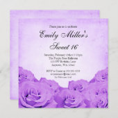  Paars Roos Sweet 16 Birthday Party Kaart (Voorkant / Achterkant)
