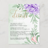 Paars Roos van Peony Greenery laat bruiloft detail Informatiekaartje (Voorkant)