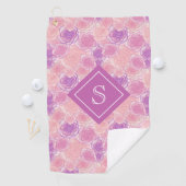 Paars Roos van Retro Floral Monogram Golfhanddoek (Insitu)
