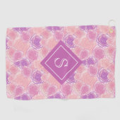 Paars Roos van Retro Floral Monogram Golfhanddoek (Horizontaal)
