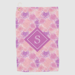  Paars Roos van Retro Floral Monogram Golfhanddoek