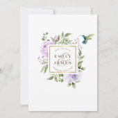 Paars Roos Vogelflora Waterverf Lijst bruiloft Kaart (Achterkant)