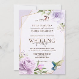 Paars Roos Vogelflora Waterverf Lijst bruiloft Kaart