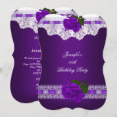  Paars Roos White Lace Birthday Party Kaart (Voorkant / Achterkant)