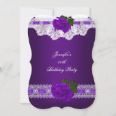  Paars Roos White Lace Birthday Party Kaart (Voorkant)