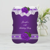  Paars Roos White Lace Birthday Party Kaart (Staand voorkant)