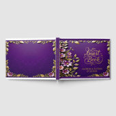 Paars Royal en goud metallic elegante bloem Gastenboek (Volledig)