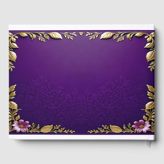 Paars Royal en goud metallic elegante bloem Gastenboek (Achterkant)