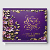 Paars Royal en goud metallic elegante bloem Gastenboek (Voorkant)