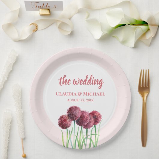 Paars-roze alliums - Bloem Waterverf squa Papieren Bordje (Huwelijk)