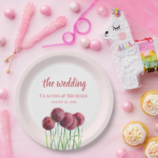 Paars-roze alliums - Bloem Waterverf squa Papieren Bordje (Feest)