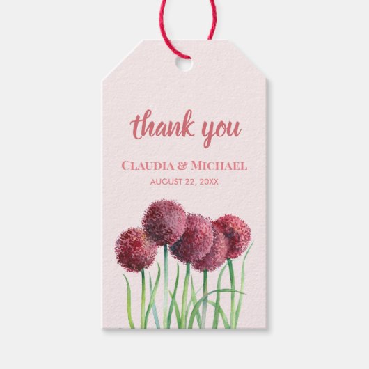 Paars-roze Alliums - Bloemloze Waterverf Cadeaulabel (Voorkant)