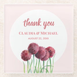 Paars-roze Alliums - Bloemloze Waterverf Glazen Onderzetter