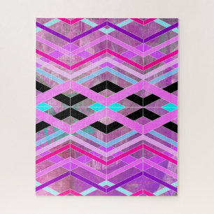 Paars Roze & Aqua Geometrische Kruisende Strepen Legpuzzel