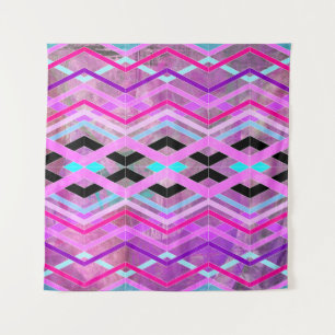 Paars Roze & Aqua Geometrische Kruisende Strepen Wandkleed
