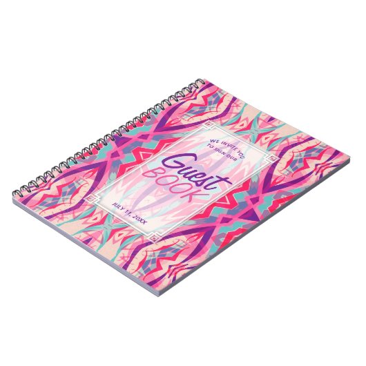 Paars roze Aztec Boho Tribal Guest Book Notitieboek (Linkerzijde)
