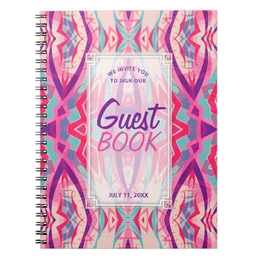 Paars roze Aztec Boho Tribal Guest Book Notitieboek (Voorkant)