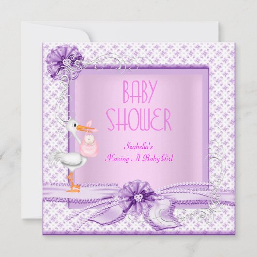 Paars Roze Baby shower Meisje Floral Kaart (Voorkant)