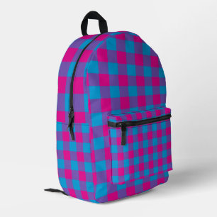 Paars Roze Blau Karo Patroon Bedrukte Rugzak