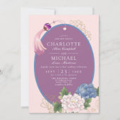 Paars - roze blauw - Chinoiserie Peony Tassel Wedd Kaart (Voorkant)